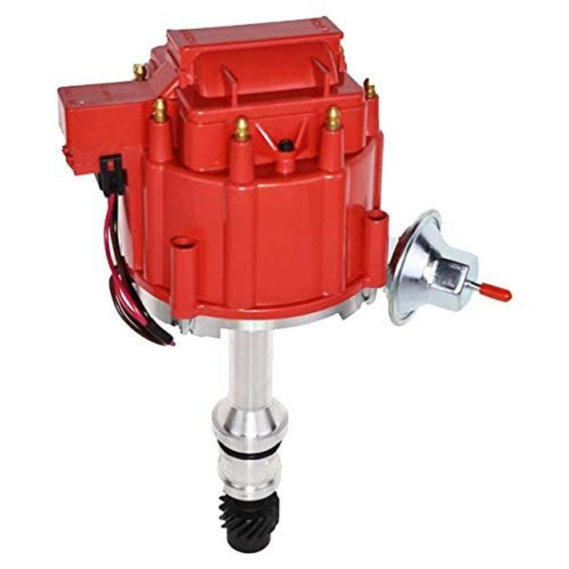 A-Team Performance HEI Complete Distributor & Ignition Coil - Red Cap - 65KV High-Voltage Performance Ignition Coil - CNC Aluminum Shaft & Hardened Gears - Compatible with Oldsmobile V8 260-455 - Image 1